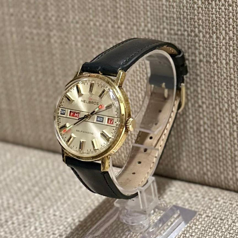Helbros c. 1950's w/ Day-Date Feature Unique Gold Men's Watch - $6K APR w/ COA!! APR57