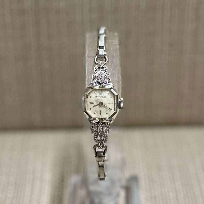 Wittnauer Solid White Gold Vintage w/ 2 Diam. Rare Ladies Watch- $6K APR w/ COA! APR57