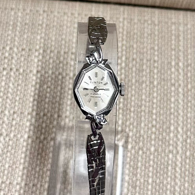 Clinton c. 1940s w/ 2 Diamonds Very Unique Silver Ladies Watch - $3K APR w/ COA! APR57