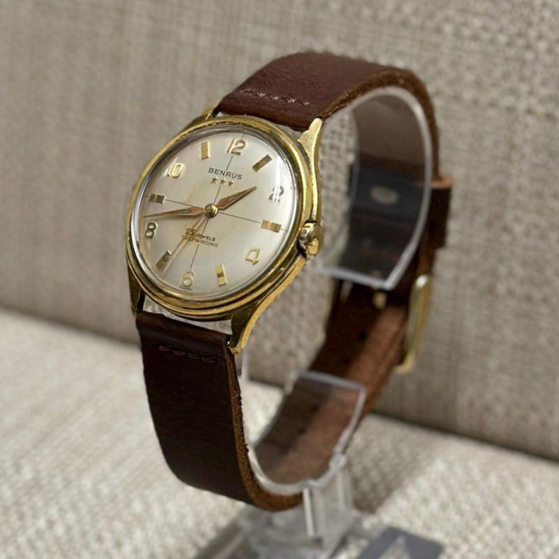 Benrus c. 1950s Gold Men's Watch w/ Unique Aged Tropical Dial - $4K APR w/ COA!! APR57