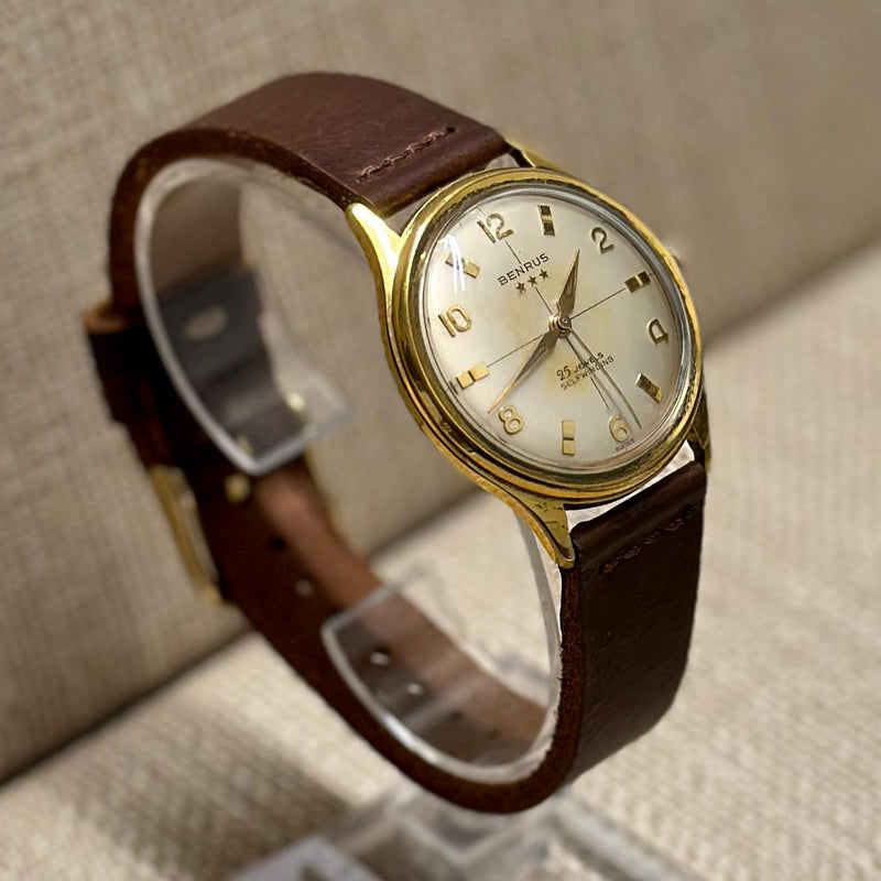 Benrus c. 1950s Gold Men's Watch w/ Unique Aged Tropical Dial - $4K APR w/ COA!! APR57