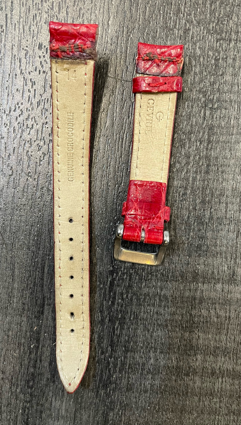 Gevril Red Shinny  Padded Stitched Crocodile Watch Strap -$700 APR w/ CoA! APR57