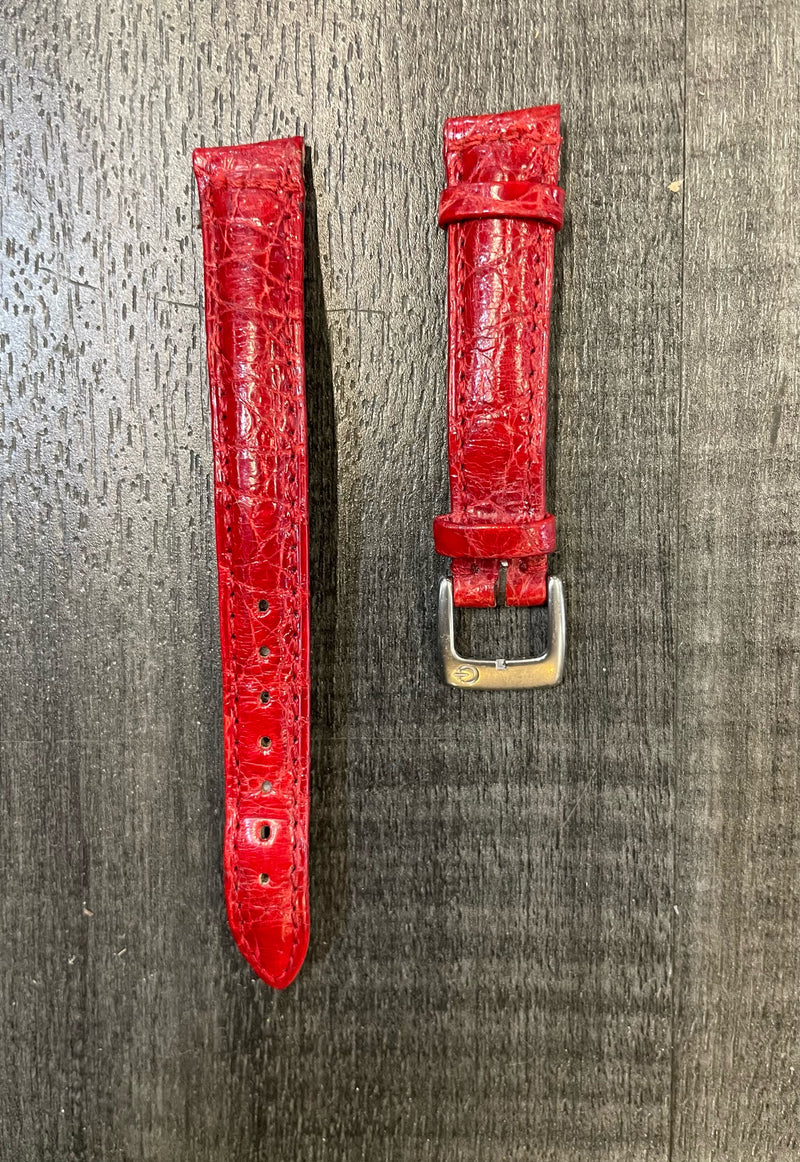 Gevril Red Shinny  Padded Stitched Crocodile Watch Strap -$700 APR w/ CoA! APR57