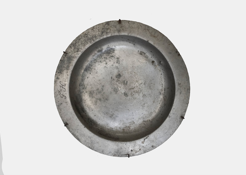 ANTIQUE 1808 Pewter English Plate with Hallmarks, Ownership Marks and Hanger - $6K Appraisal Value w/ CoA! + APR 57
