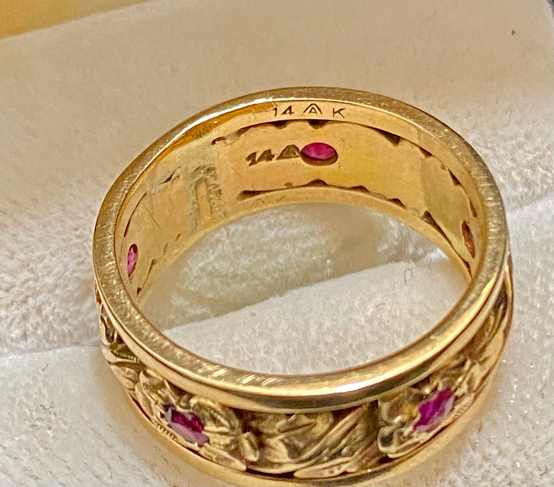 1930’s Unique Designer’s Solid Yellow Gold with 5 Ruby Ring $6K Appraisal Value w/CoA} APR57