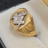 Early 1900's Freemason Antique Design Solid Yellow/White Gold Diamond Ring - $8K Appraisal Value w/CoA} APR57
