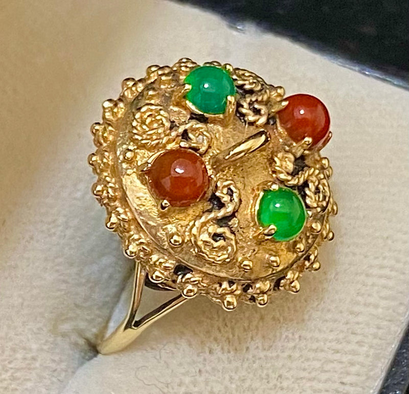 Unique Central Asian Style SYG Garnet & Emerald Ring - $6K Appraisal Value w/CoA} APR57