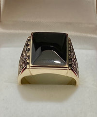 Amazing Designer Solid Yellow Gold with Onyx Black Inlay Detail Ring - $6K Appraisal Value w/CoA} APR57