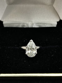 Solid White Gold Pear shape 2.75 Ct. Diamond Engagement Ring - $80K Appraisal Value w/ CoA!