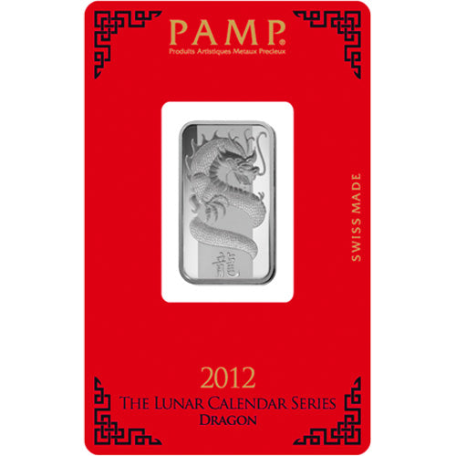 10 Gram PAMP Suisse Lunar Dragon Silver Bar (New w/ Assay) APR 57