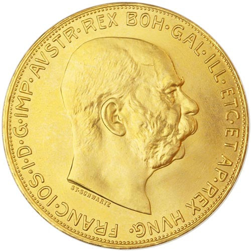 1915 100 Corona Austrian Gold Coin (AU+, Restrike) APR 57