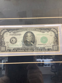 $1000 BILL-SERIES 1934A- HIGH GRADE CONDITION- COMES WITH ORNATE WOODEN FRAME-$5K VALUE APR 57