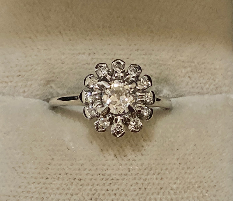 1920's Antique Designer 18K White Gold Old Mine Diamond Ring - $8K Appraisal Value w/CoA} APR57