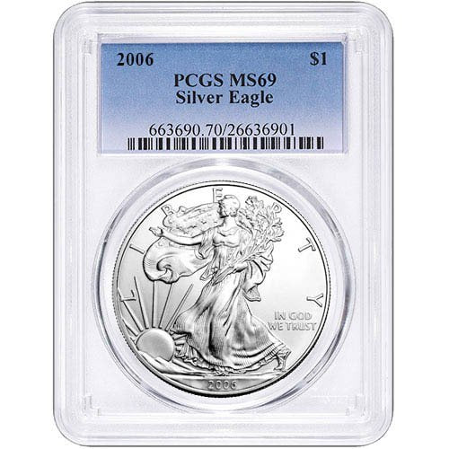 2006 1 oz American Silver Eagle Coin PCGS MS69 APR 57