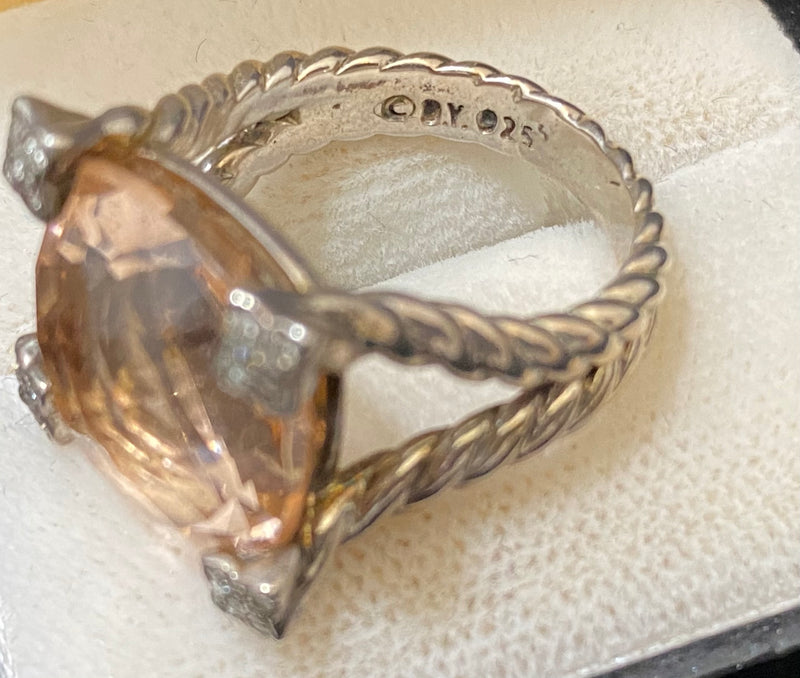 DAVID YURMAN Vintage Design Sterling Silver with Morganite & Diamond Ring $4K Appraisal Value w/CoA} APR57