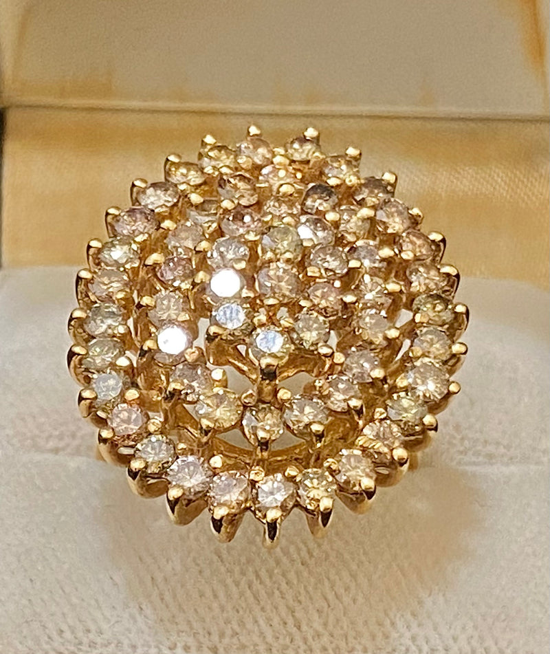Unique Designer Solid Yellow Gold 60 Champagne Diamond Cluster Ring - $20K Appraisal Value w/CoA} APR57