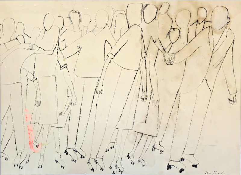 BEN SHAHN 1965 "ROLLERSKATERS OR STUDY FOR ANDANTE" INK DRAWING - $20K APR W COA APR57