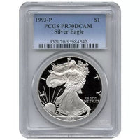 1993-P 1 oz Proof American Silver Eagle Coin PCGS PR70 DCAM APR 57
