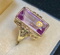 Victorian-era Antique Solid White/Yellow Gold Amethyst & Diamond Ring - $8K Appraisal Value w/CoA} APR57
