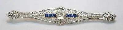 1910s Art Deco/Edwardian Diamond & Sapphire Brooch in 14K White Gold - $5K VALUE APR 57