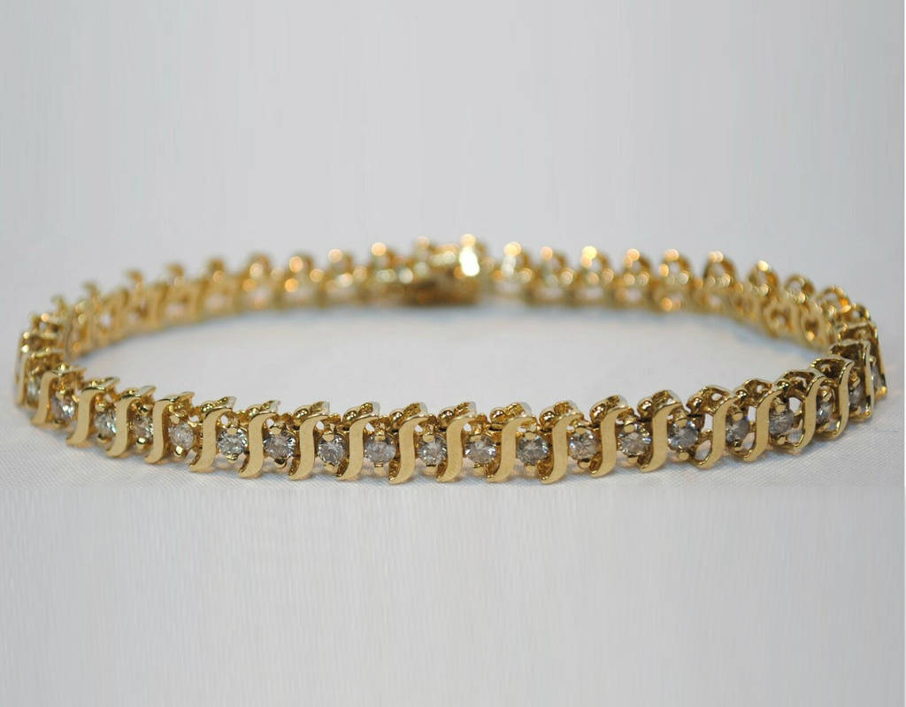 BEAUTIFUL Designer Diamond Tennis Bracelet Yellow Gold w/ 43 Diamonds