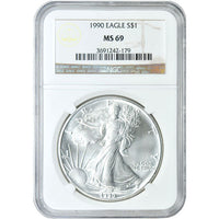 1990 1 oz American Silver Eagle Coin NGC MS69 APR 57