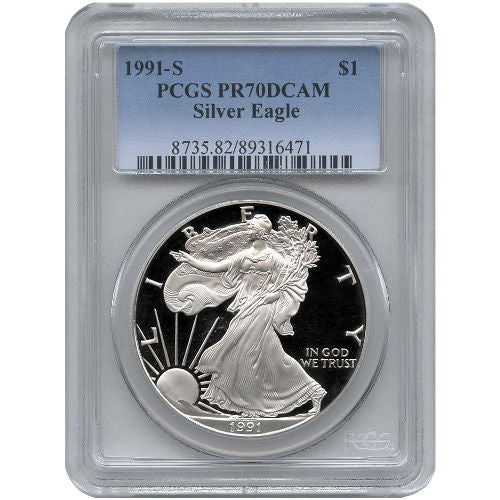 1991-S 1 oz Proof American Silver Eagle Coin PCGS PR70 DCAM APR 57