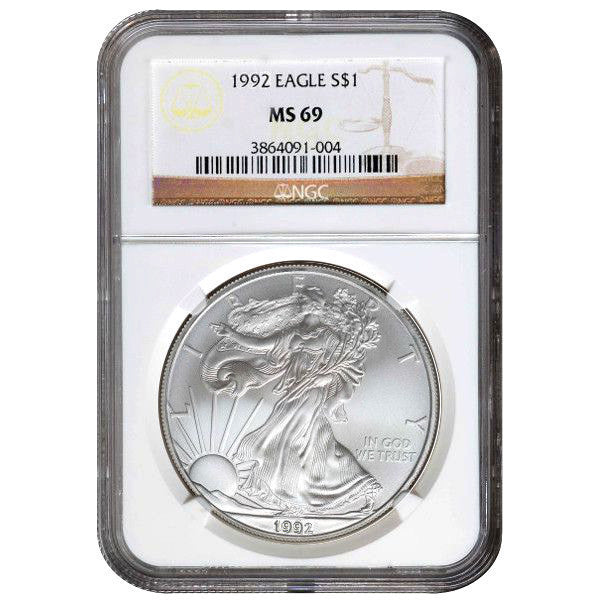 1992 1 oz American Silver Eagle Coin NGC MS69 APR 57