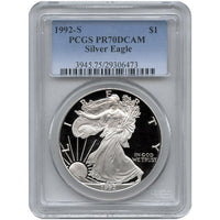 1992-S 1 oz Proof American Silver Eagle Coin PCGS PR70 DCAM APR 57