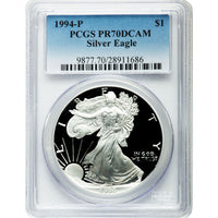 1994-P 1 oz Proof American Silver Eagle Coin PCGS PR70 DCAM APR 57