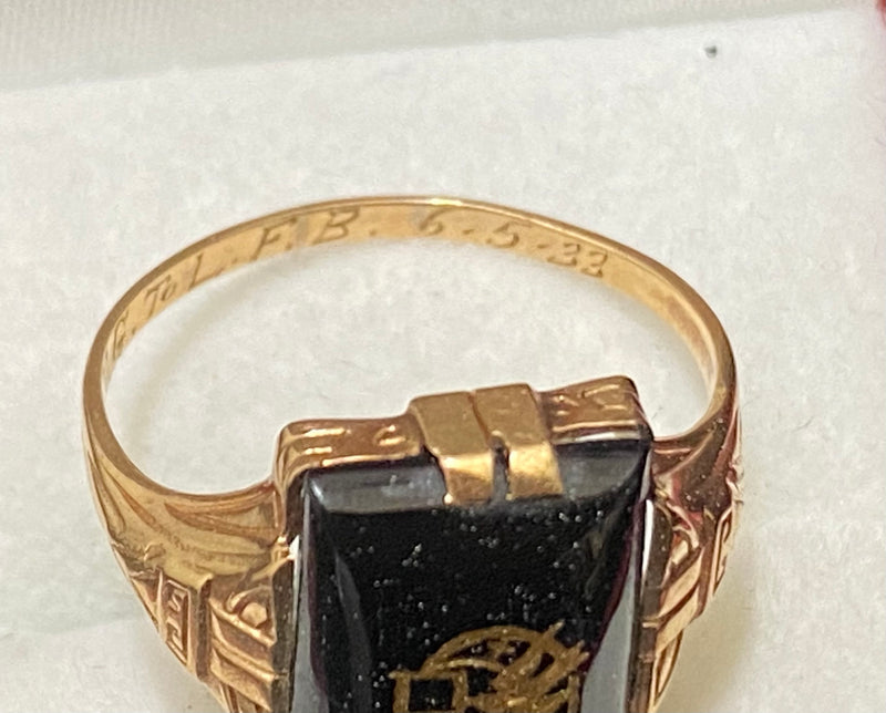 1930’s Antique The Daughters of Rebekah Solid Yellow Gold Onyx Ring - $5K Appraisal Value w/CoA} APR57