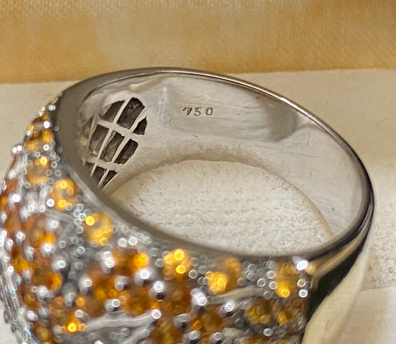Unique Designer 18K White Gold 85-Orange Diamond Ring - $25K Appraisal Value w/CoA} APR57