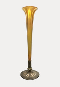 LOUIS C. TIFFANY FURNACES INC. 1920s Gilt Bronze and Gold Favrile Trumpet Vase - $10K Appraisal Value w/ CoA! +✓ APR 57