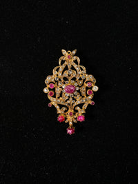 1900’s Antique Design Solid Rose Gold Brooch w/ 77-Diamonds & 12 Rubies! - $25K Appraisal Value w/CoA } APR 57