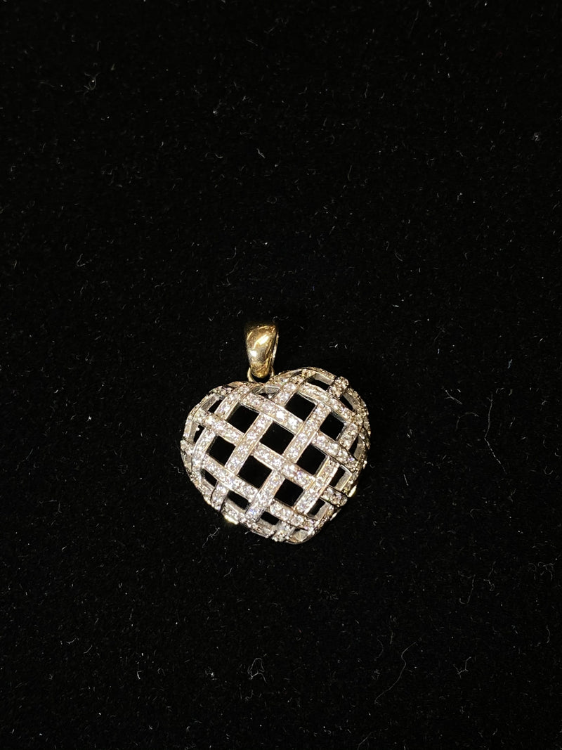 Very Intricate Italian 18KW/YG Heart Shape 110 Diamonds Pendant  w $10K COA!} APR 57