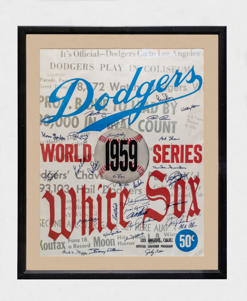 Autographed Dodgers and White Sox 1959 World Series Champ Team Signed Poster with 30 Signatures -w/CoA- & $15K APR+ APR 57