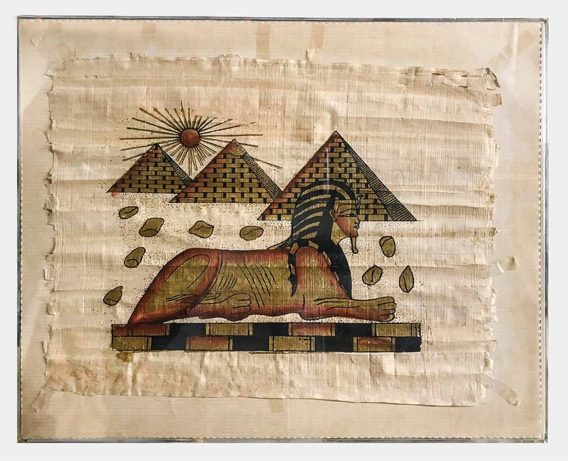 Vintage Egyptian 1950s Sphynx Acrylic on Papyrus Painting - $4K APR Value w/ CoA! APR 57
