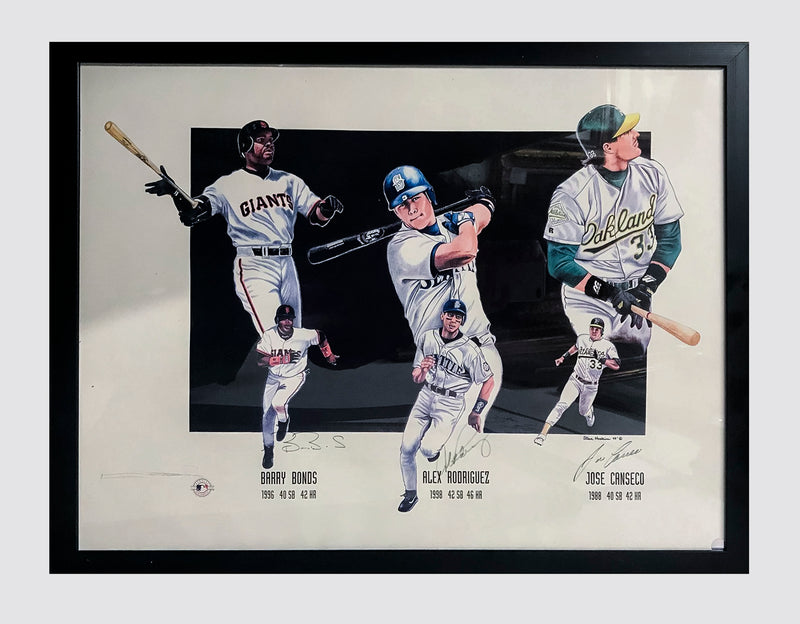 40/40 Club Barry Bonds, Alex Rodriguez, and Jose Canseco 1999 Autographed Pint by Steve Hoskins - $1,500.00 Appraisal Value! APR 57