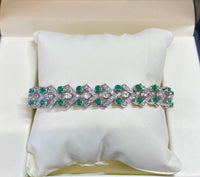 Antique 1950’s Style Solid White Gold with 160 Diamonds & 40 Emeralds Bracelet - $80K Appraisal Value w/CoA} APR 57
