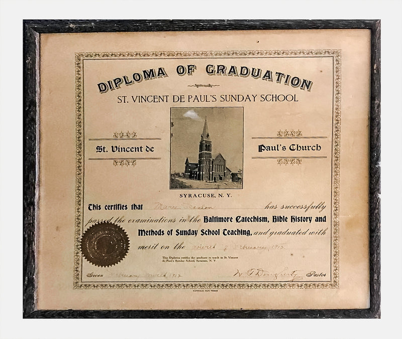 St. Vincent de Paul’s Church, 1912 Sunday School Diploma - $1.5K APR Value w/ CoA! APR 57