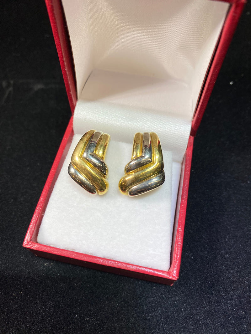 Beautiful 2-Tone 18K Yellow/White Gold Earrings - $8K Appraisal Value w/ CoA! } APR 57