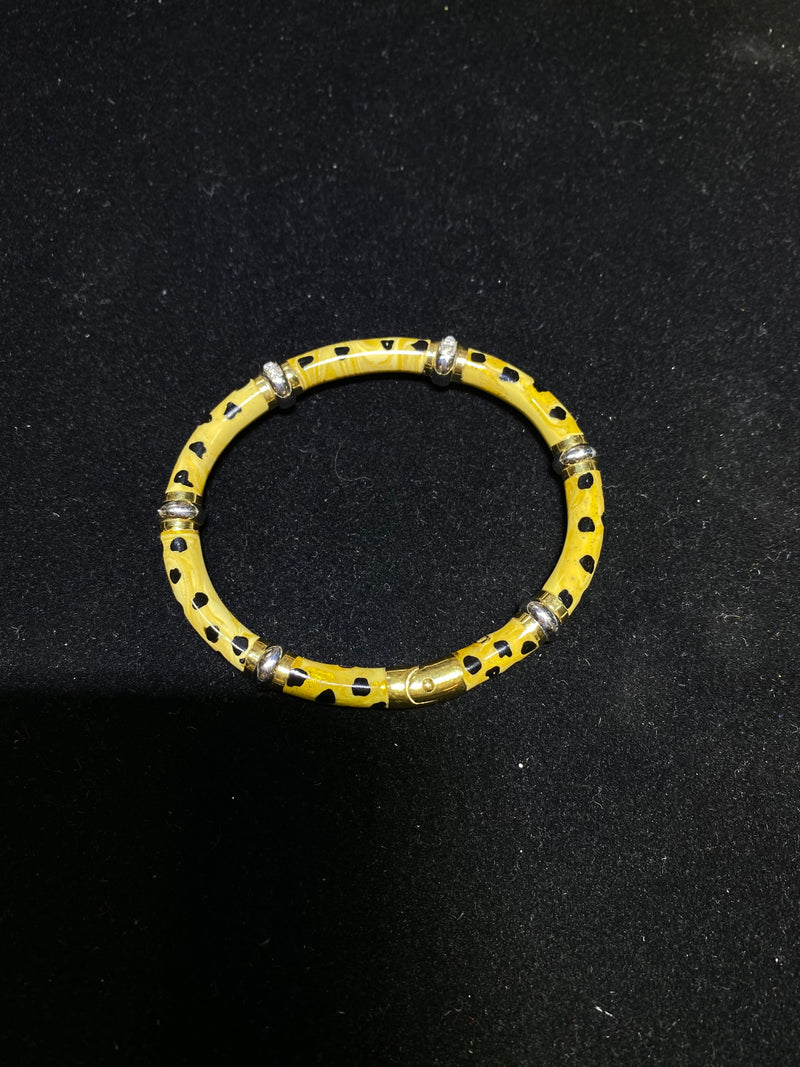 Italian Designer's 18K Yellow Gold with 14 Diamonds Leopard Enamel Bangle Bracelet $15K Appraisal Value w/CoA} APR 57