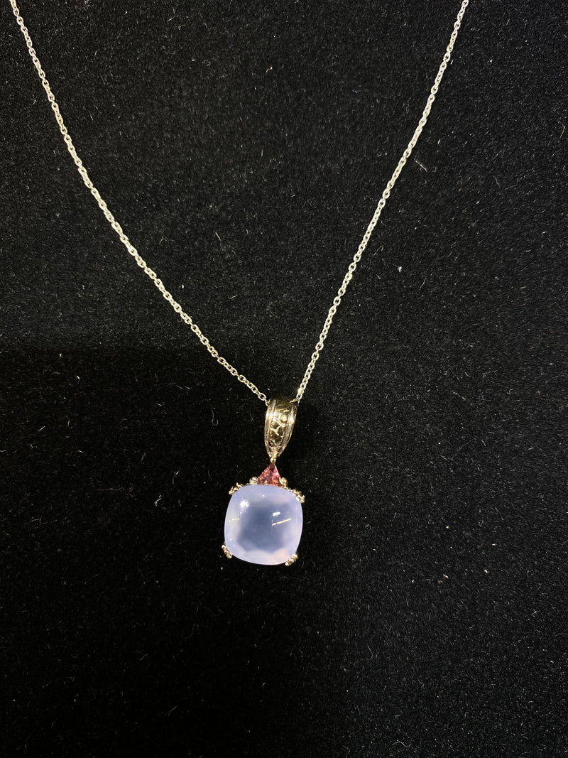 SWG Chalcedony, Pink Sapphire, & Diamond Pendant Necklace - $10K Appraisal Value w/ CoA! } APR 57