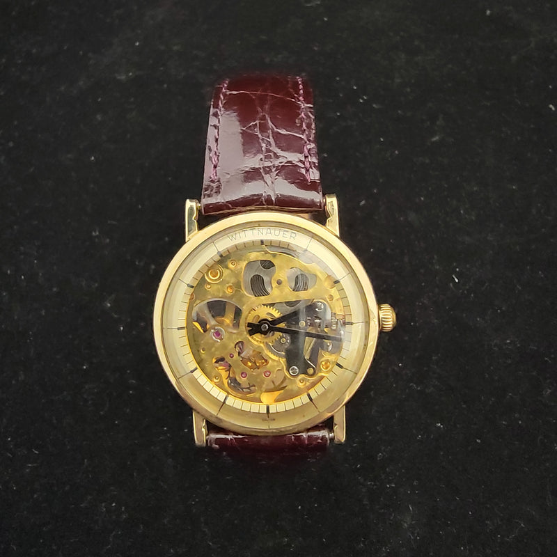 WITTNAUER Men's Classic Skeletal Watch w/ Gold tone circular Dial and Leather Bracelet - $4K APR Value w/CoA APR57