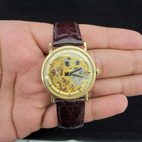WITTNAUER Men's Classic Skeletal Watch w/ Gold tone circular Dial and Leather Bracelet - $4K APR Value w/CoA APR57
