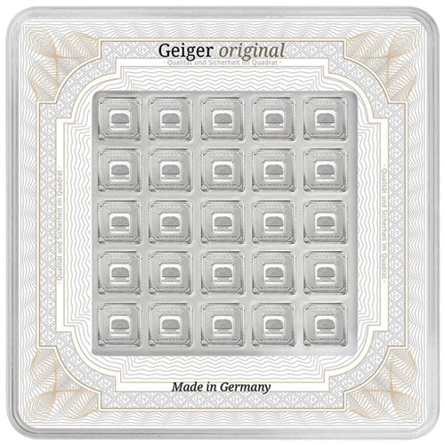 25 x1 Gram Geiger Square Silver Bar (New) APR 57