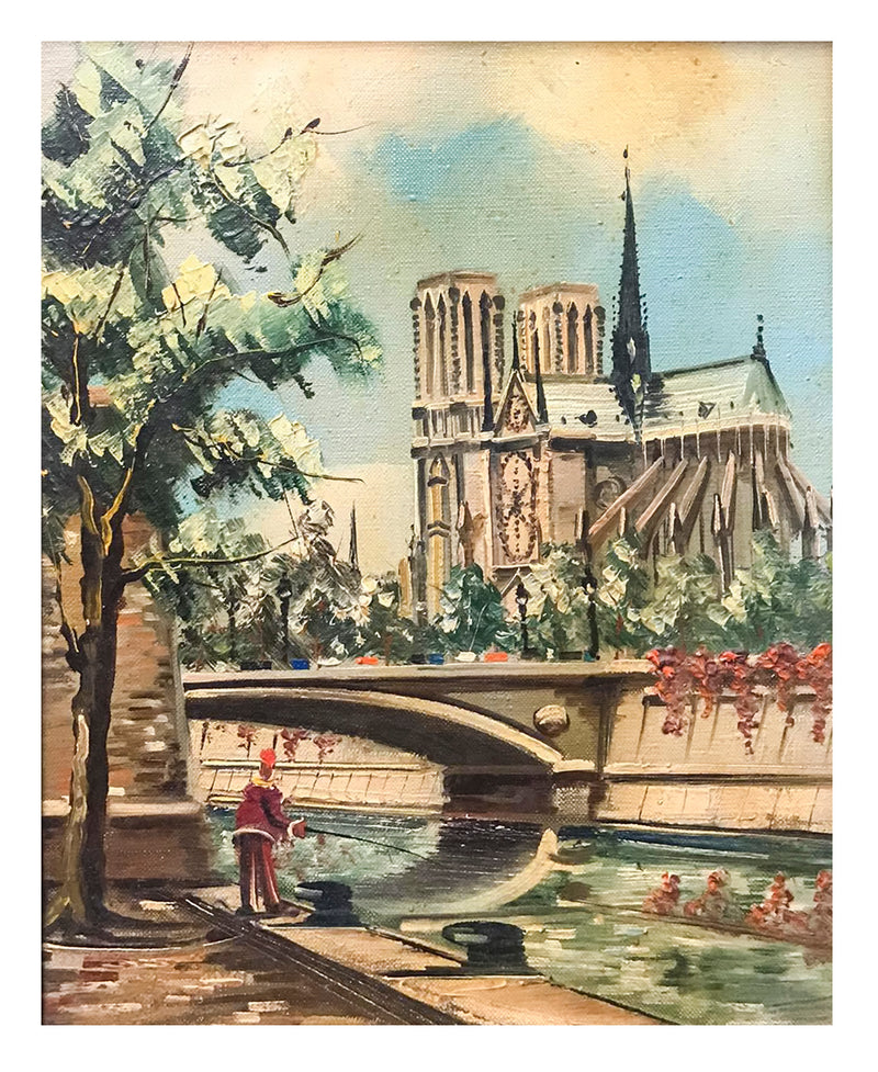 Vintage 1940s, "Notre Dame" Oil on Canvas French Landscape - $2.5K APR Value w/ CoA! + APR57