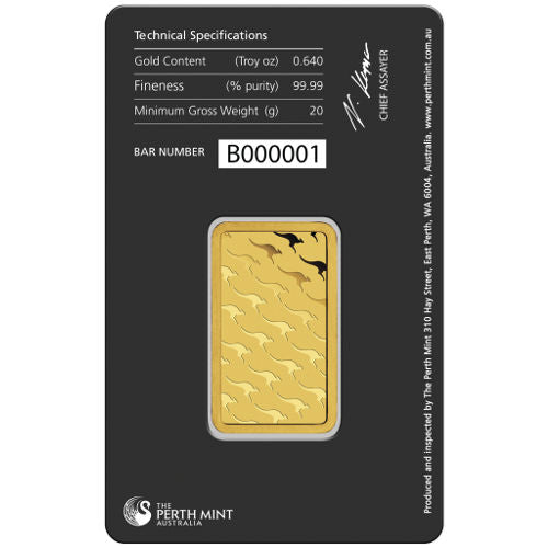 20 Gram Perth Mint Gold Bar (New w/ Assay) APR 57