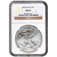 2002 1 oz American Silver Eagle Coin NGC MS69 APR 57