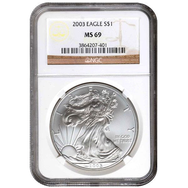 2003 1 oz American Silver Eagle Coin NGC MS69 APR 57